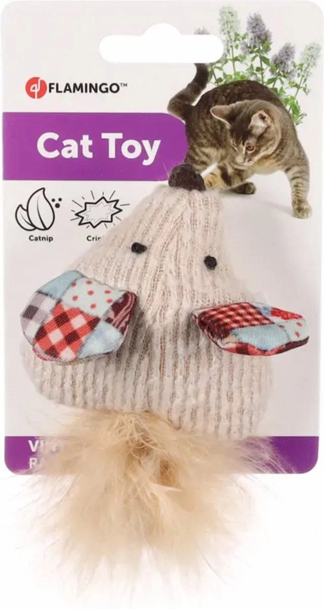 Flamingo Vinta Muis + Veer - Kattenspeelgoed Beige - afbeelding 2 van 3