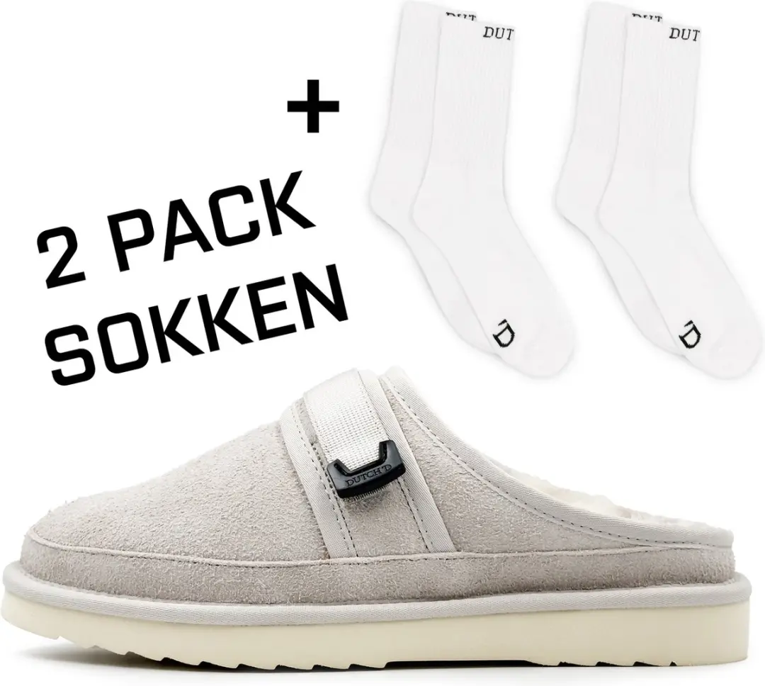 Dutch'D ® - Luxe pantoffel + Set sokken!- Sloffen - Designer- Ease Mule Grijs Cream - Maat 40 - Echt wol! - Heerlijk warm - Ook voor buiten