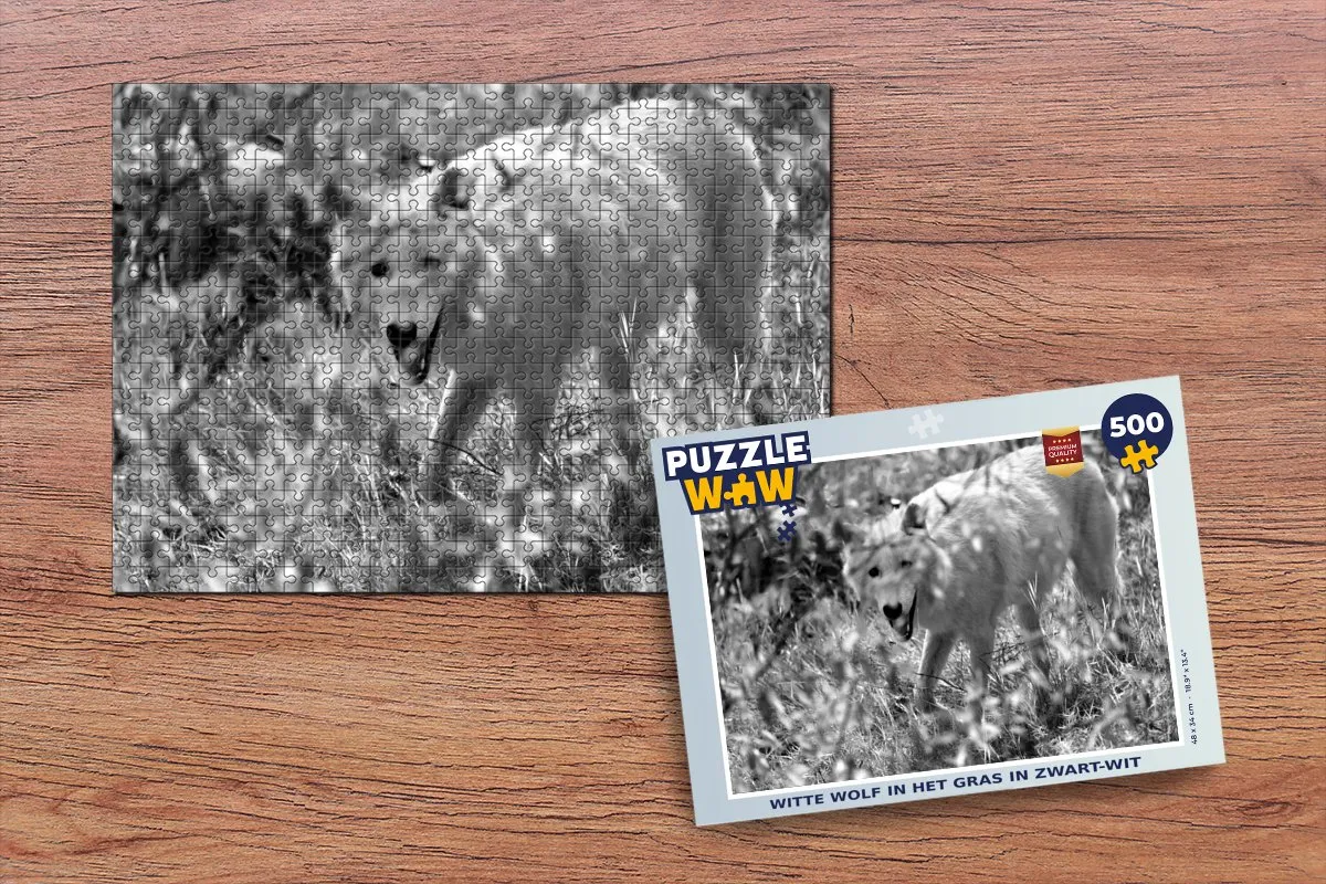 PuzzleWow Legpuzzel Witte Wolf in het Gras 500 Stuks - Multicolor