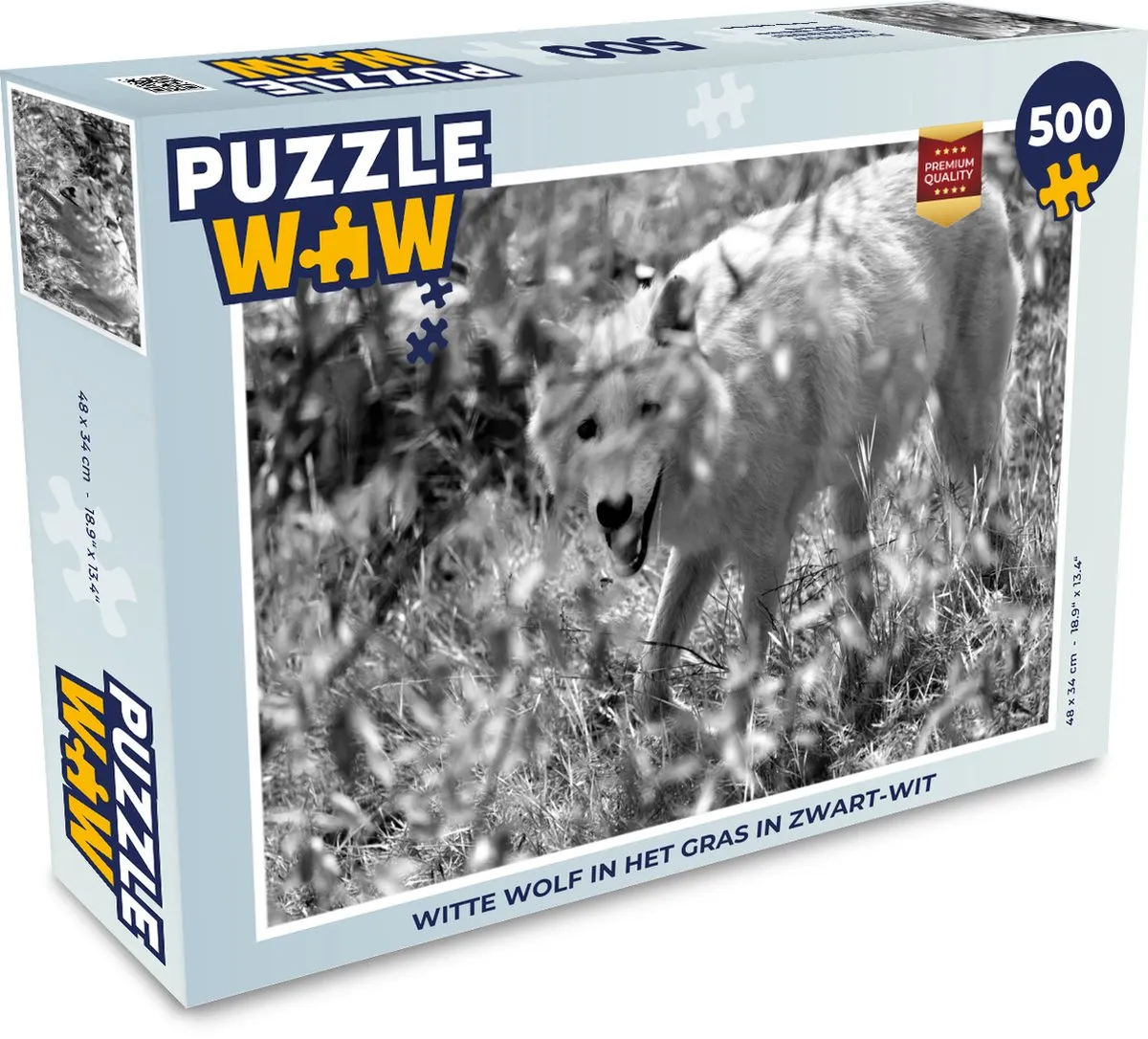 PuzzleWow Legpuzzel Witte Wolf in het Gras 500 Stuks - Multicolor