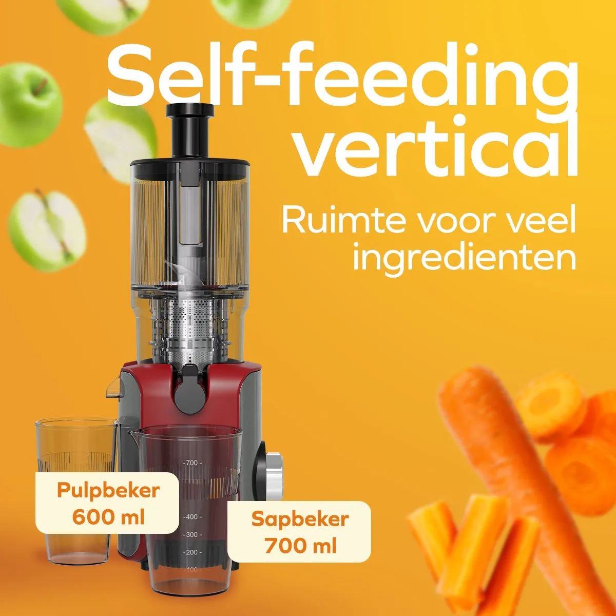KitchenBrothers KB1004155 Slowjuicer 750ml - Verticaal - Rood