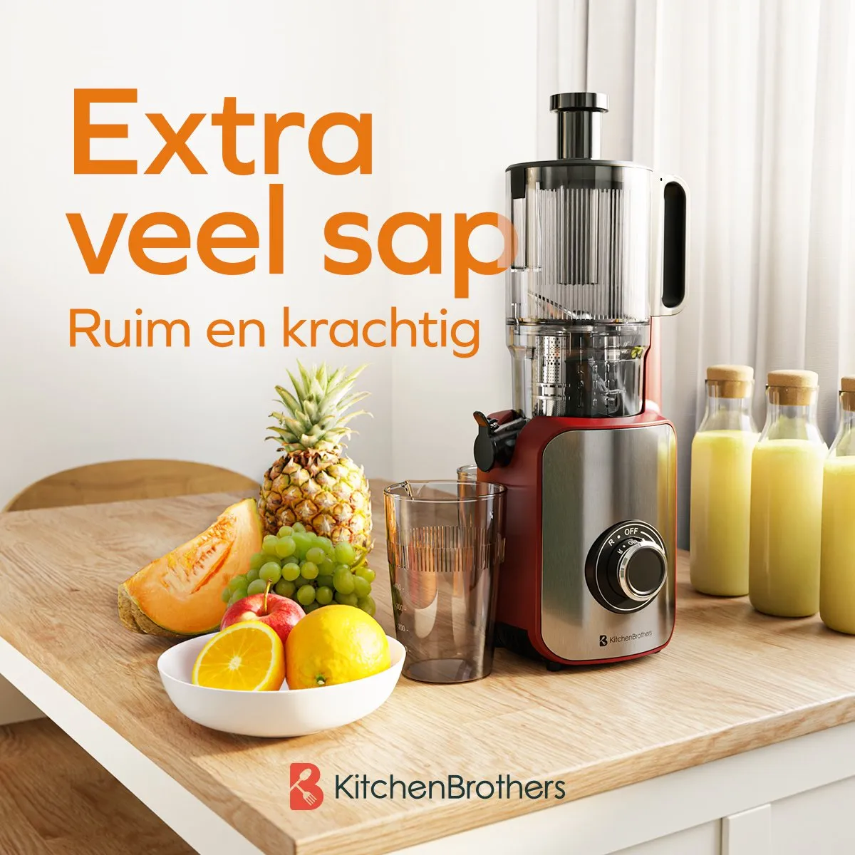 KitchenBrothers KB1004155 Slowjuicer 750ml - Verticaal - Rood