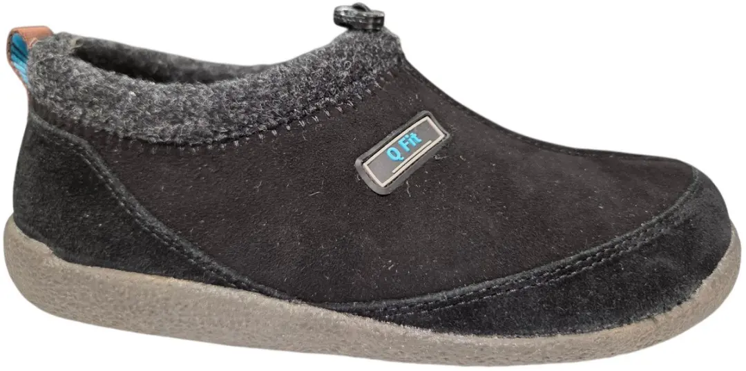 Q Fit Bern 3 Zwarte Suede Dames Gesloten Pantoffels