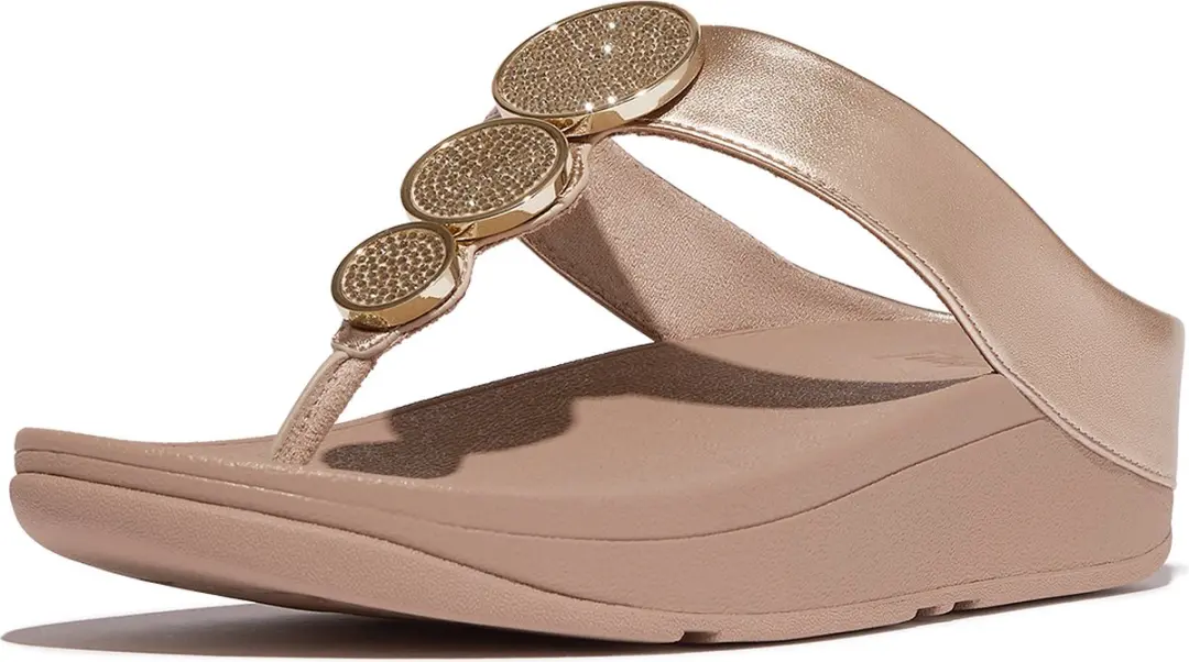 FitFlop Damen Flip Flops Halo Bead-Circle Metallic Toe-Post Sandals HJ1 Latte Be
