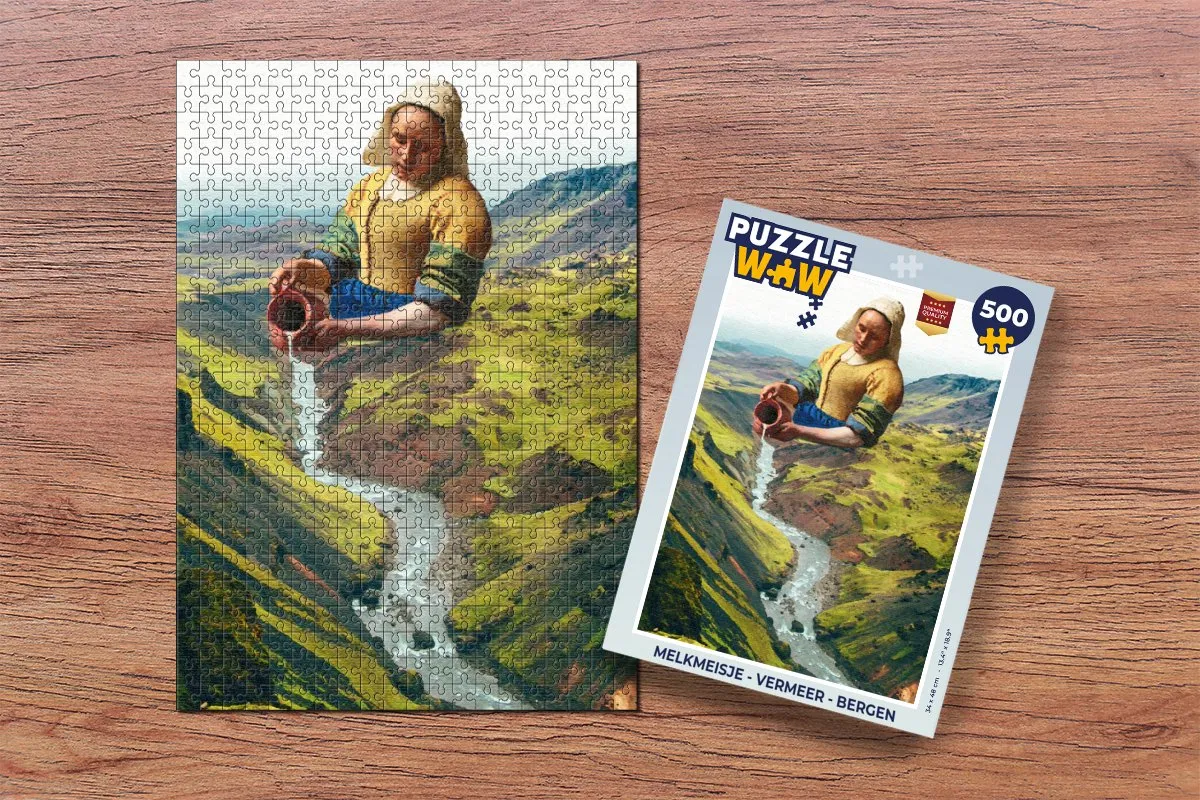 PuzzleWow Melkmeisje Vermeer Bergen Legpuzzel 500 Stuks - Multicolor
