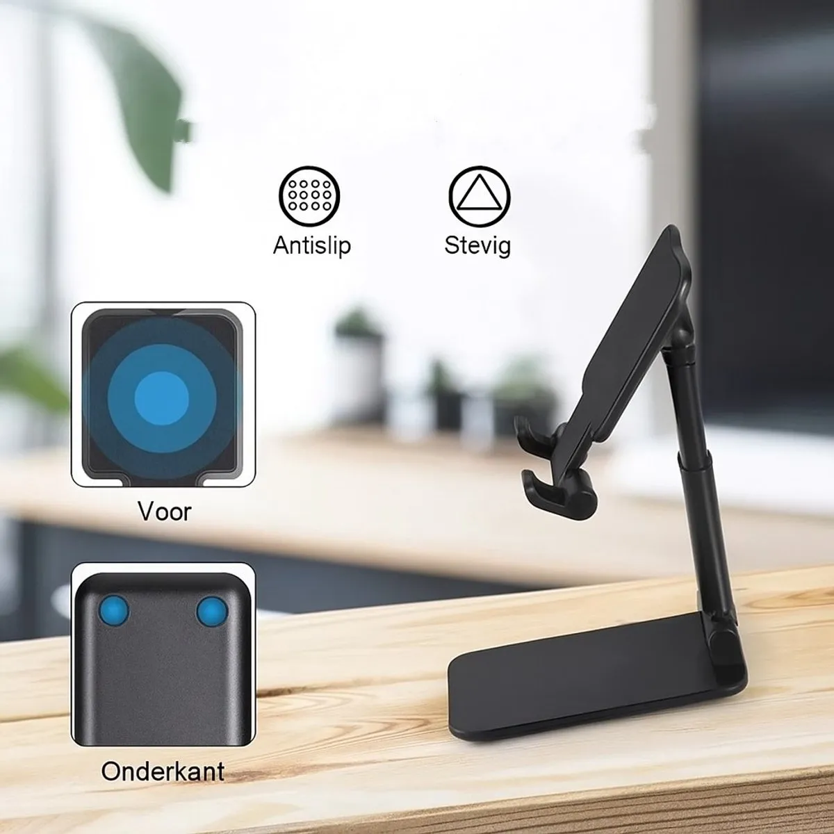 Telefoonstandaard Opvouwbaar & Verstelbaar Zwart