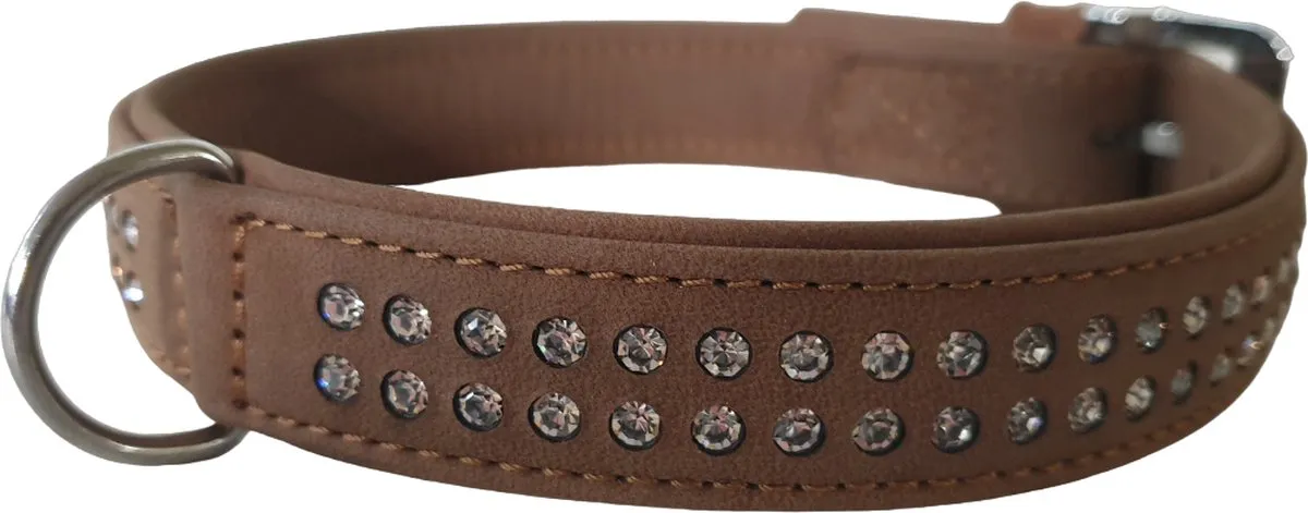 Beeztees Buffalo Lederen Halsband - Bruin XXL - Strass - 55cm x 30mm