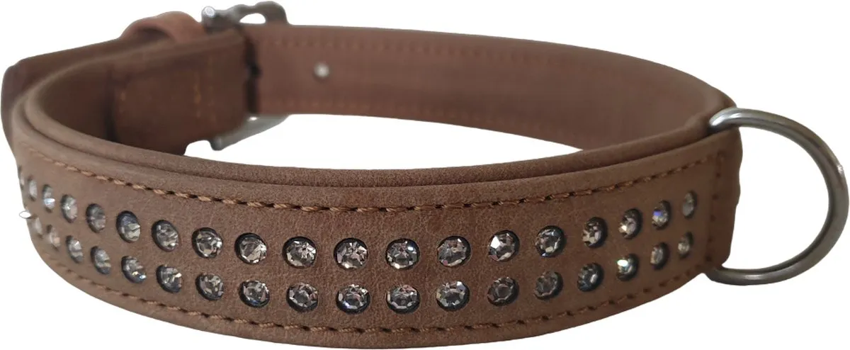 Beeztees Buffalo Lederen Halsband - Bruin XXL - Strass - 55cm x 30mm