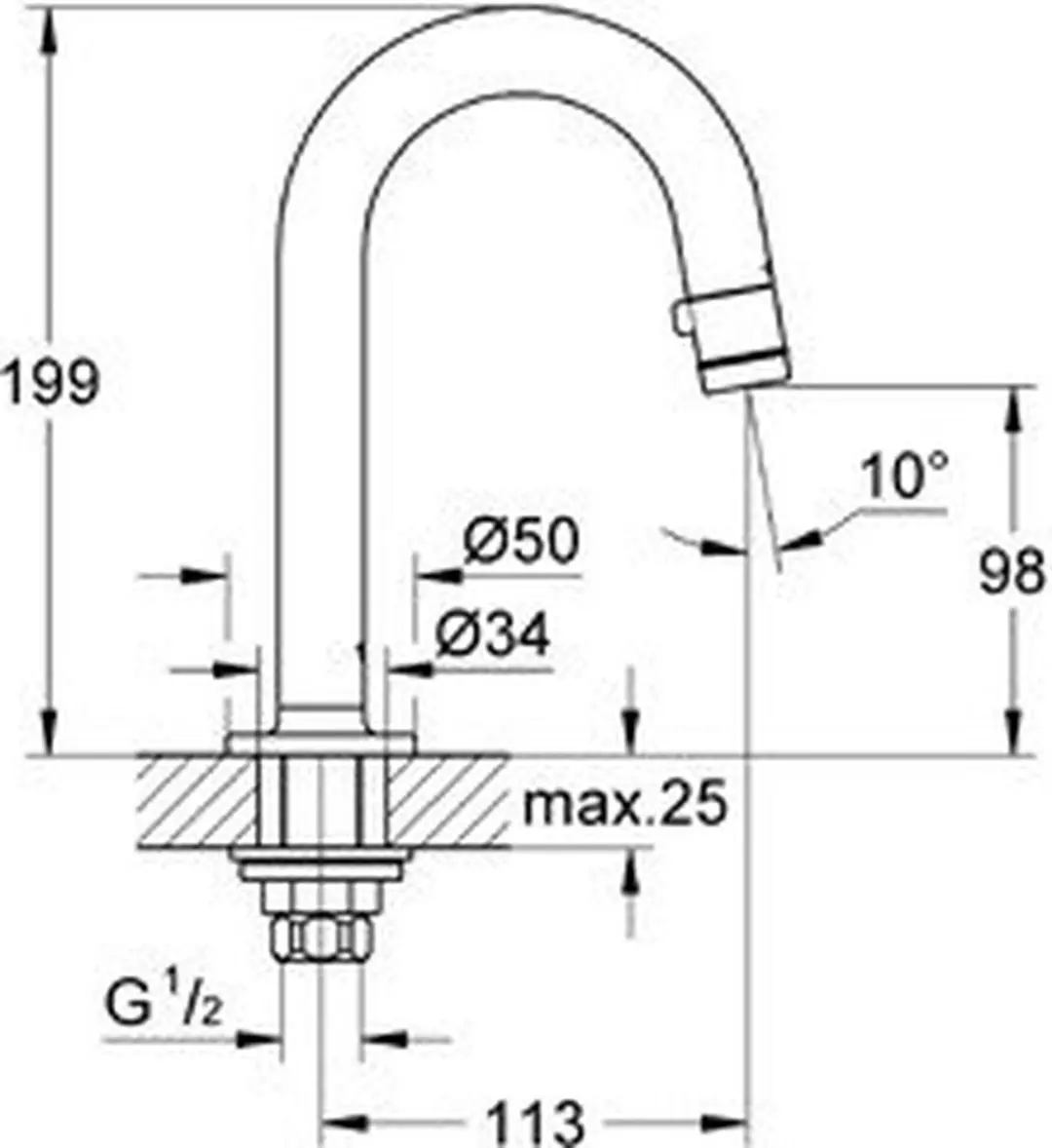 GROHE Universal toiletkraan Supersteel C-uitloop - afbeelding 2 van 5