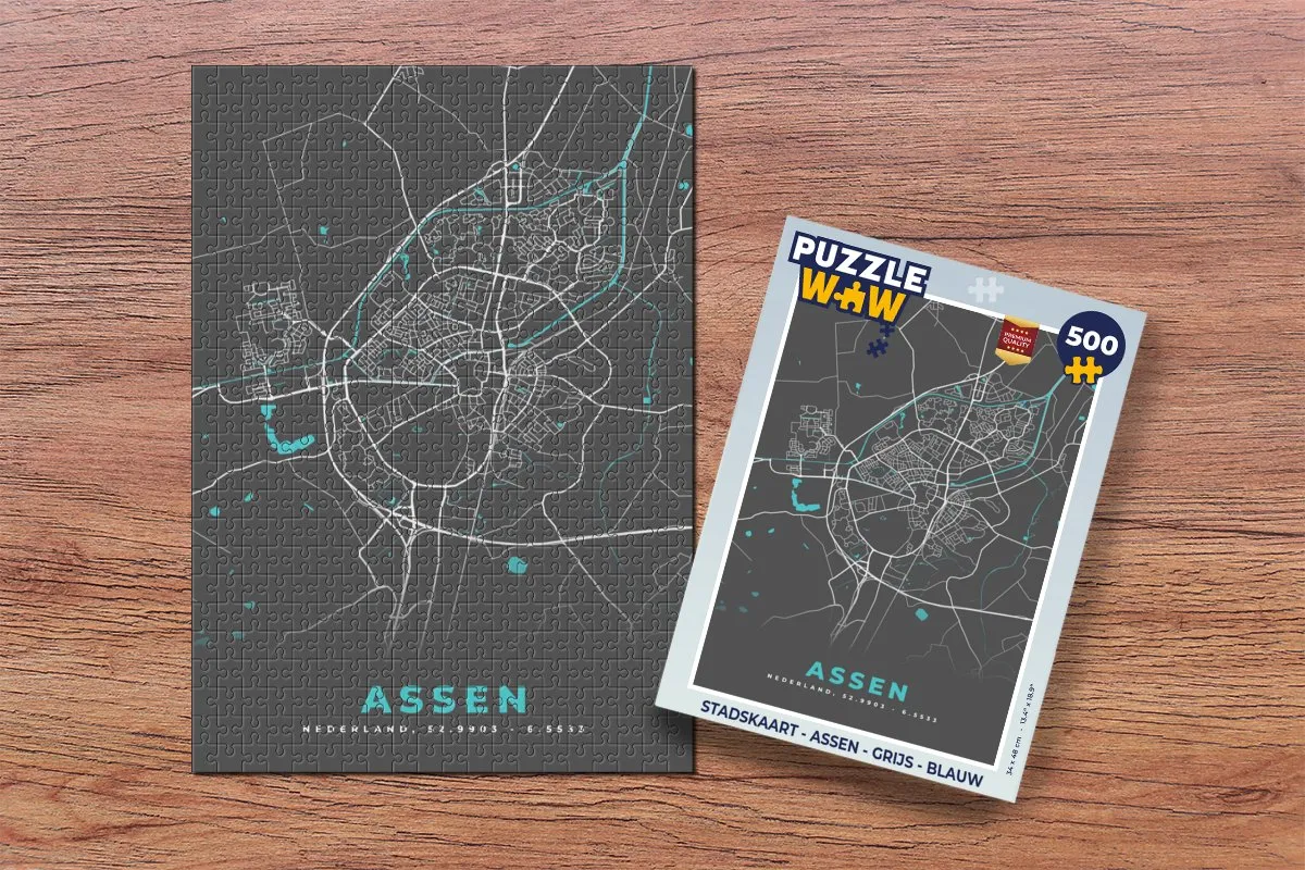PuzzleWow Stadskaart Assen Legpuzzel 500 Stuks - Multicolor
