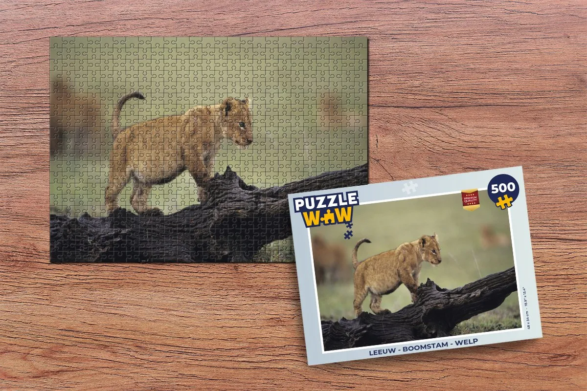 PuzzleWow Leeuw Boomstam Welp Legpuzzel 500 Stuks - Multicolor