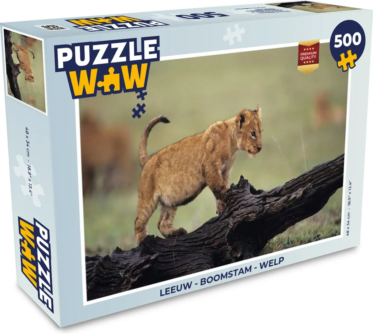 PuzzleWow Leeuw Boomstam Welp Legpuzzel 500 Stuks