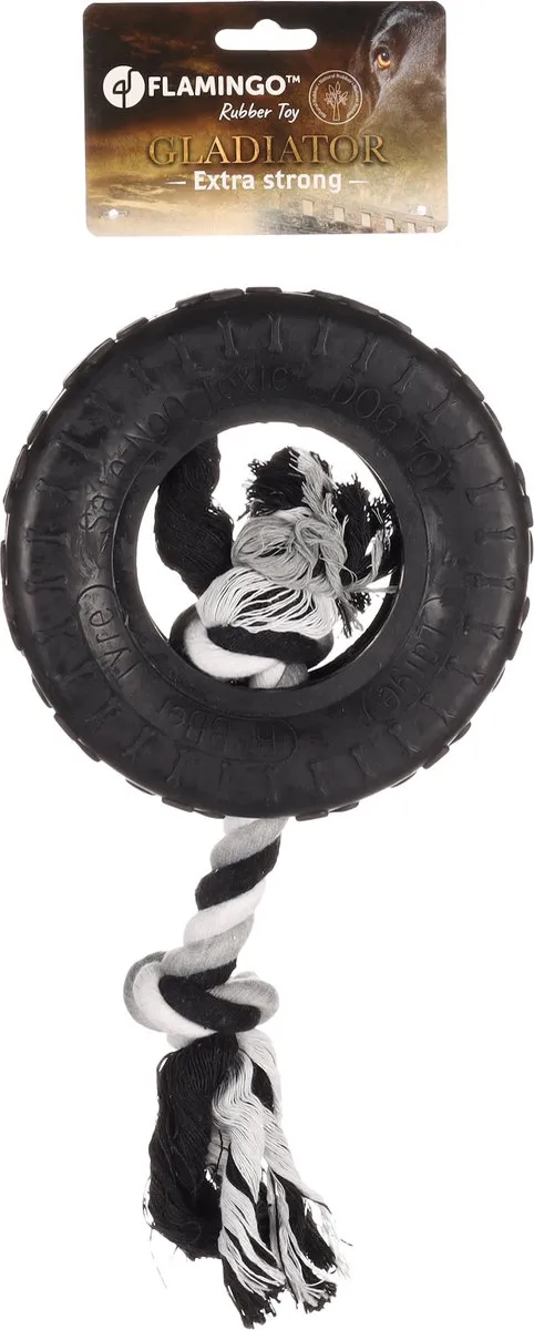 Flamingo Gladiator Band & Touw Hondenspeelgoed 35cm - Zwart