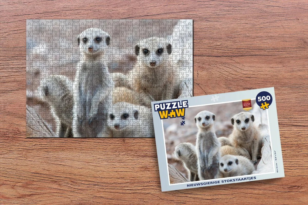 PuzzleWow Nieuwsgierige Stokstaartjes Legpuzzel 500 Stuks - Multicolor