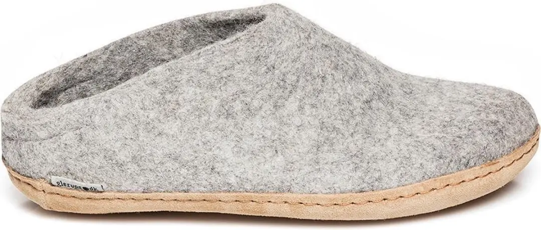 Glerups Slipper met leren zool-Grijs-44