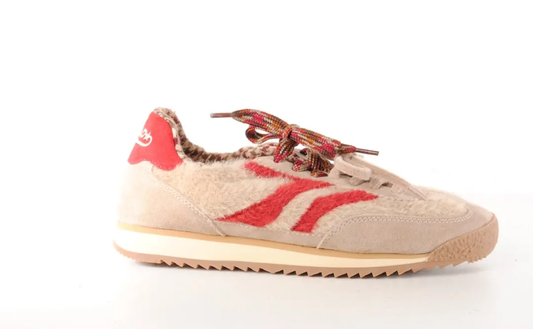 MRP dames sneaker Utah suède en wol beige en rood