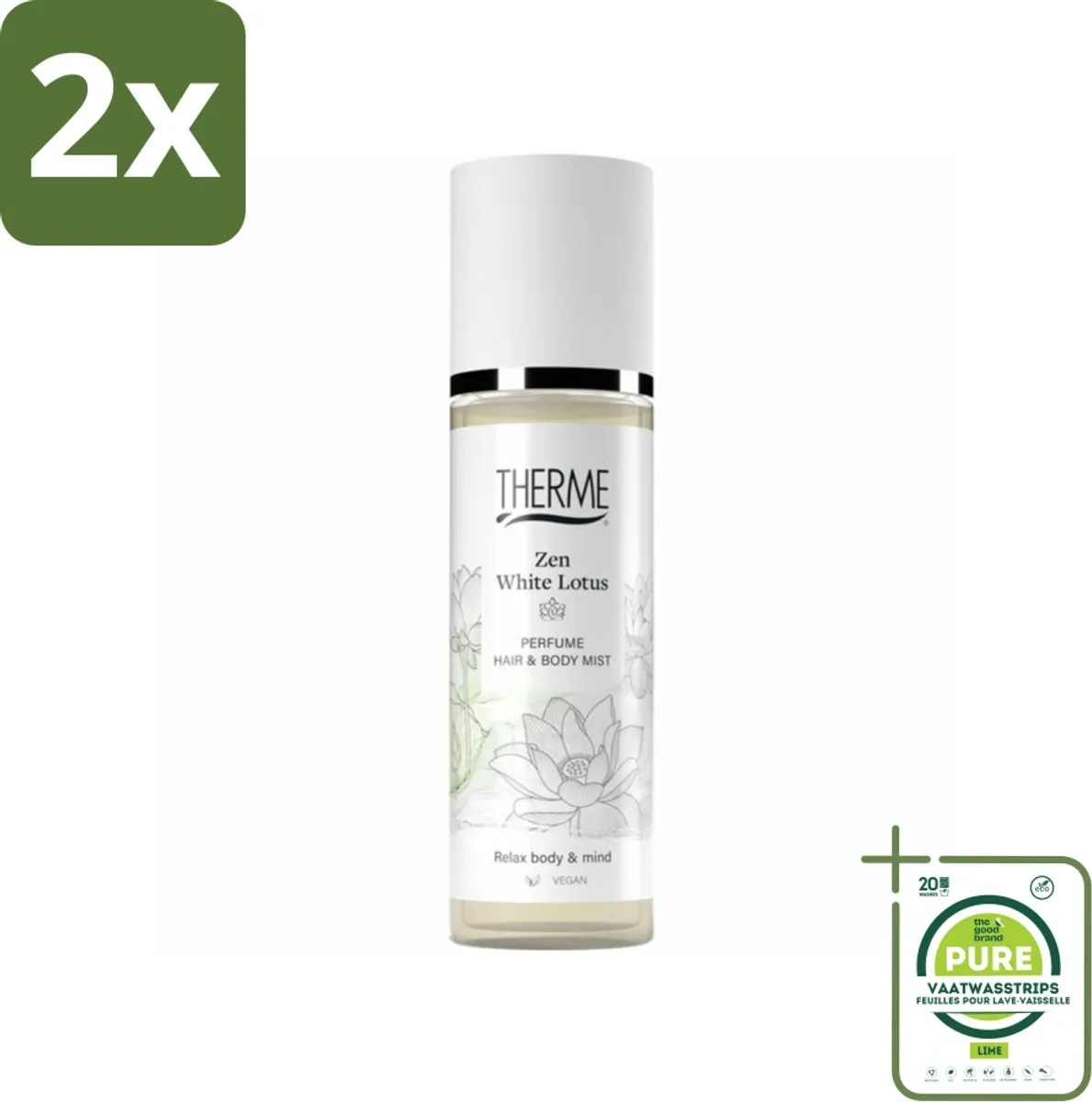 Therme - Zen White Lotus - Parfum Haar- & Lichaamsmist - Verfrissend - Verzorgend - 200ml - Voordeelverpakking - 2 stuks - Geur mist - Body mist