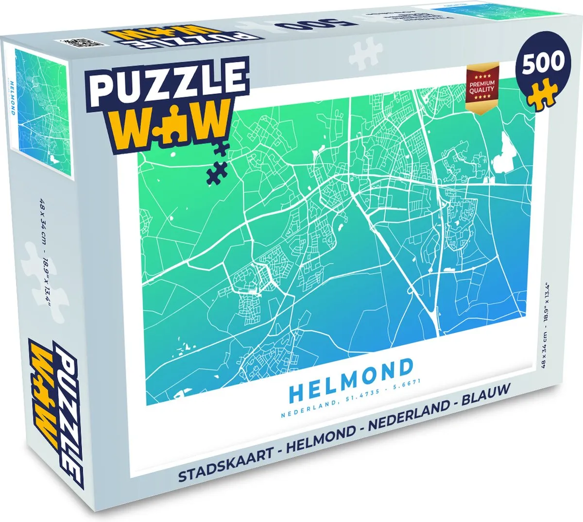 PuzzleWow Stadskaart Helmond Nederland Legpuzzel 500 Stuks - Multicolor