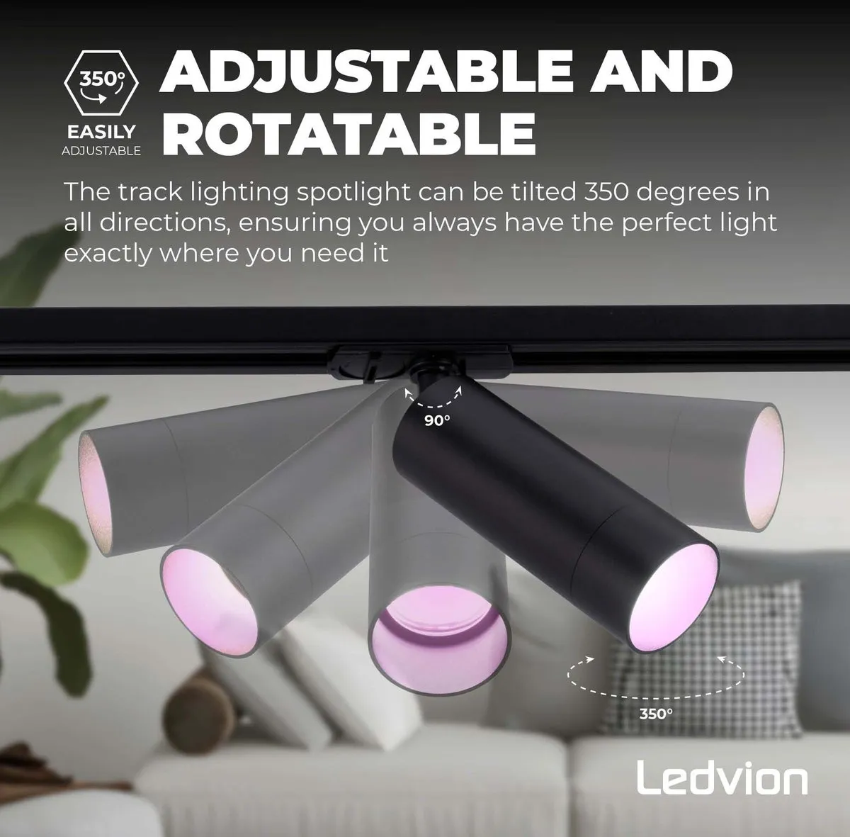 Ledvion Smart LED Railverlichting 1M - 3 Spots RGBW 4.9W - Zwart