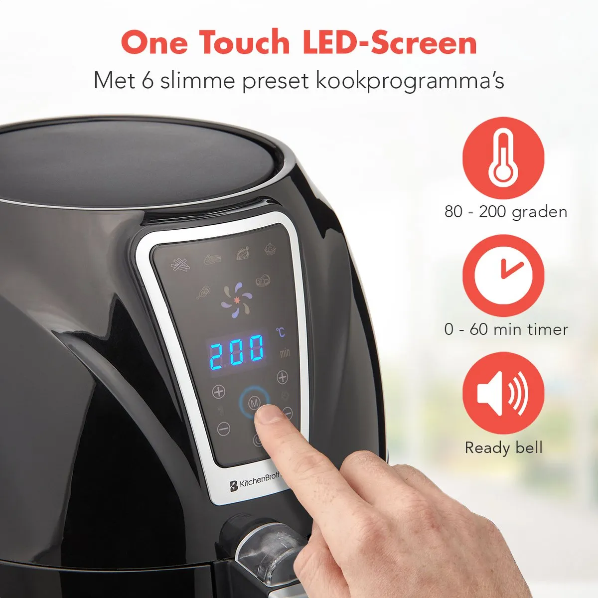 KitchenBrothers Mini Airfryer 1300W 3,5L - Zwart