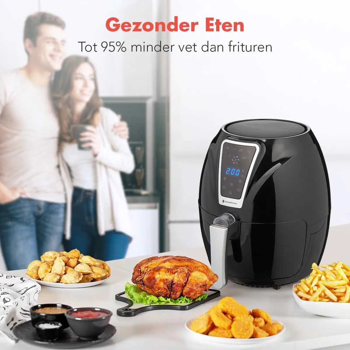 KitchenBrothers Mini Airfryer 1300W 3,5L - Zwart