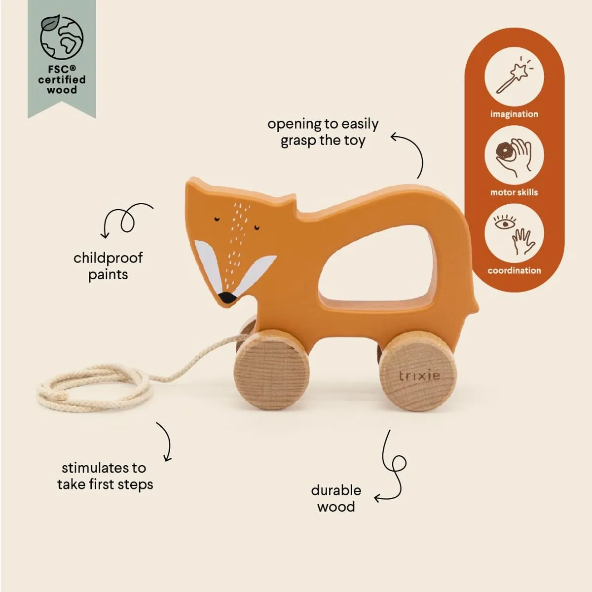 Trixie Houten Trekspeeltje Mr. Fox - Oranje