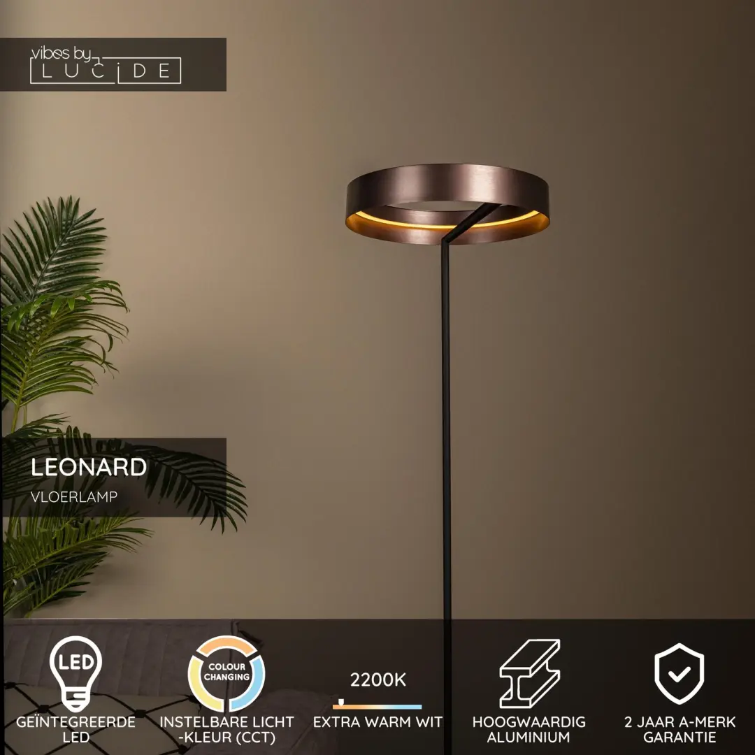 Lucide Leonard Vloerlamp Ø40cm Koffie - afbeelding 3 van 6