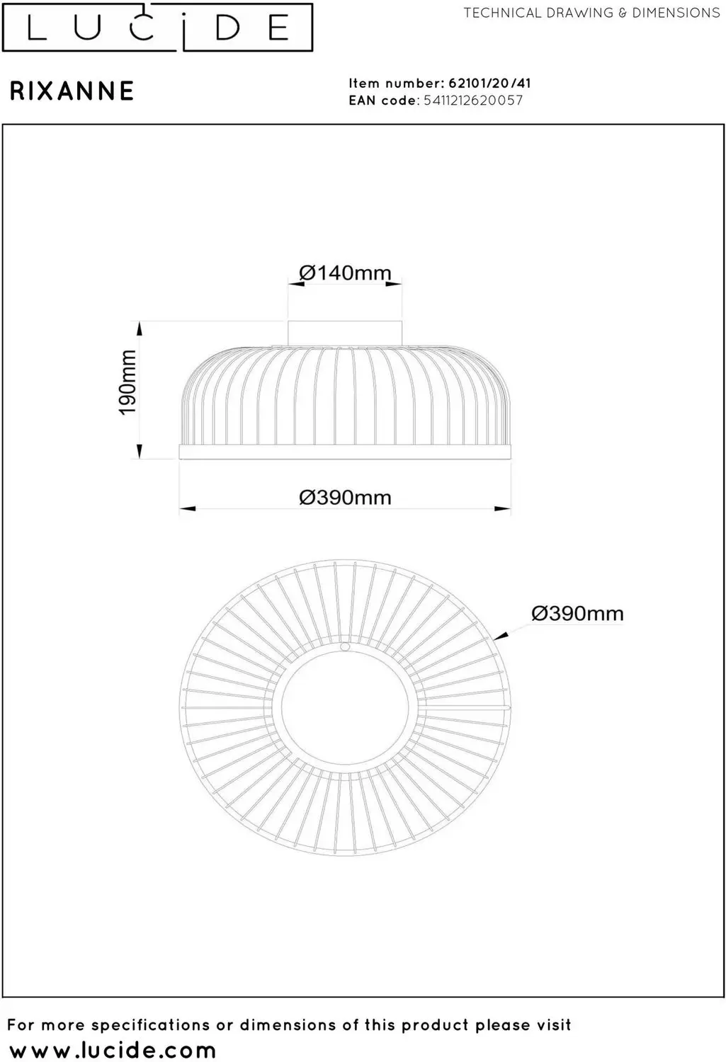 Lucide RIXANNE Plafondlamp 39cm Taupe - afbeelding 5 van 6