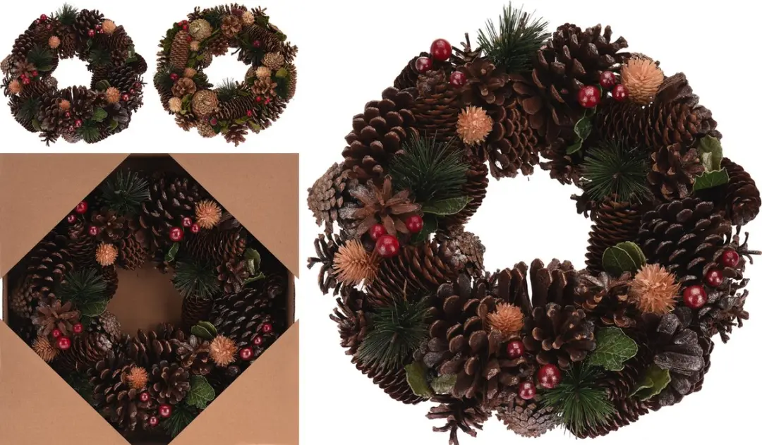 Kerstkrans met denneappels 33 CM