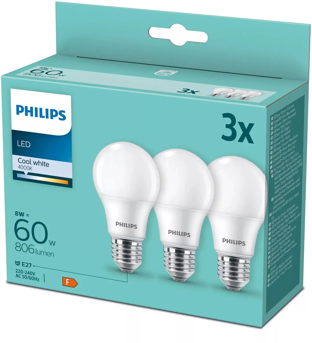 Philips CorePro LEDbulb A60 E27 8W 4000K - 3 Stuks - Mat - afbeelding 3 van 6