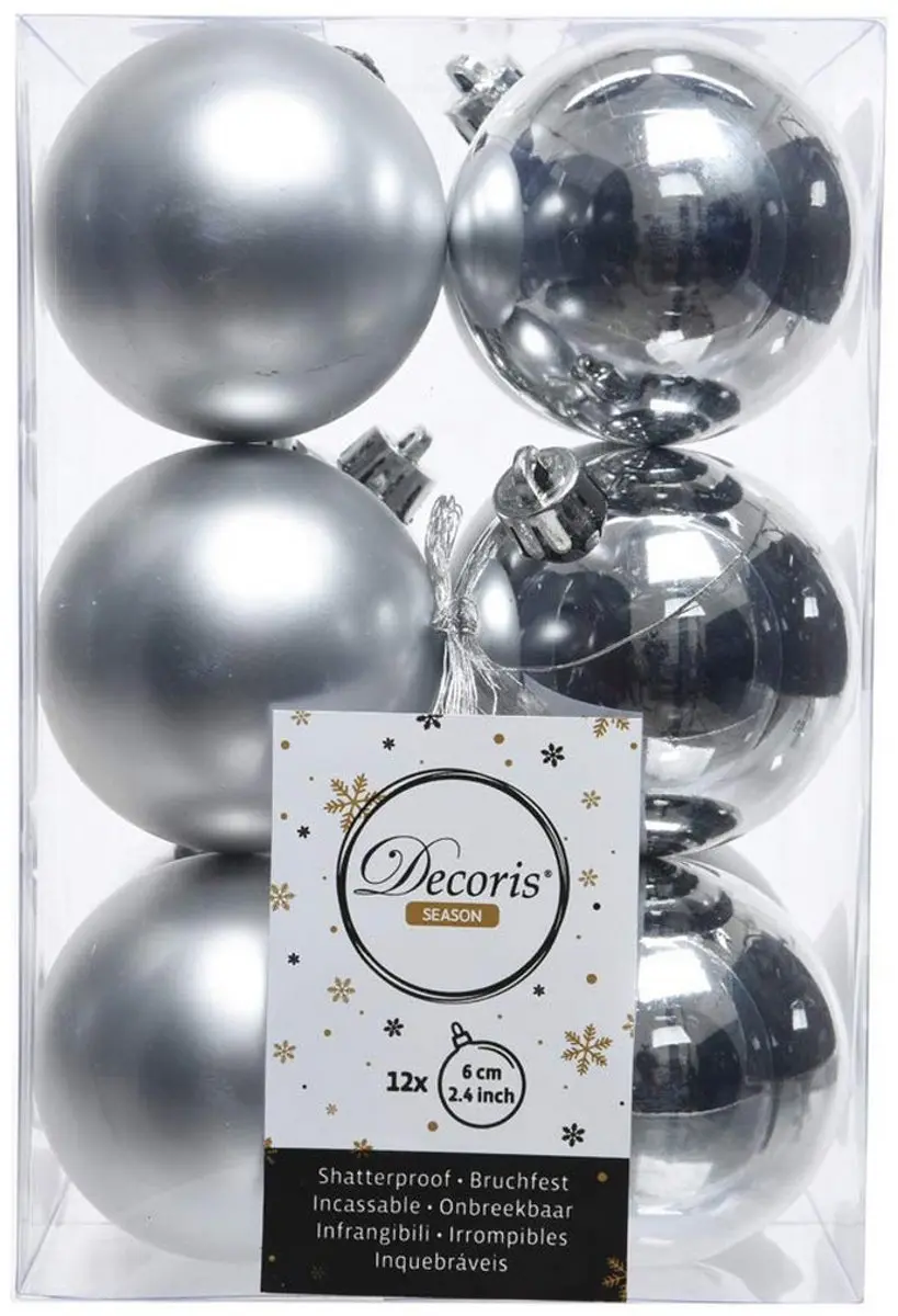 Decoris Kerstballen 12 Stuks 6cm Zilver