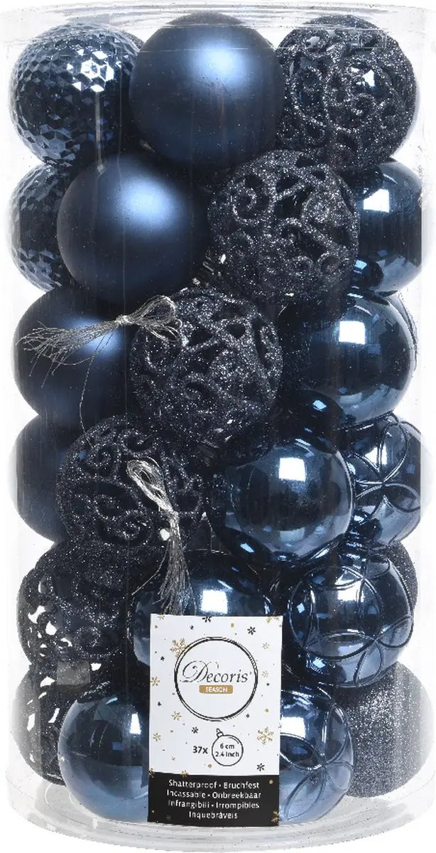 Decoris kerstballenset 37 stuks 6cm nachtblauw - afbeelding 2 van 3