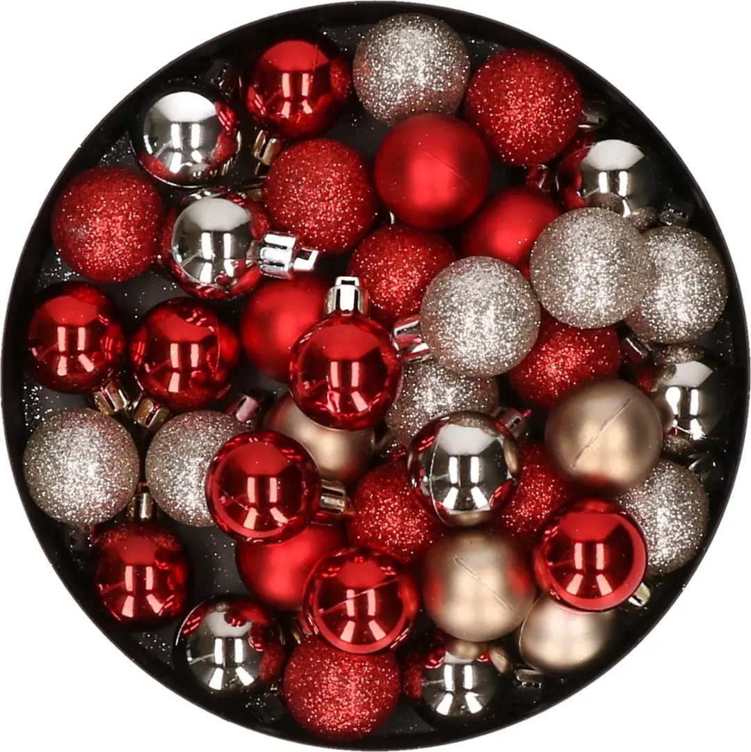 Kleine kunststof kerstversiering 40x stuks set en 3 cm kerstballen in het champa