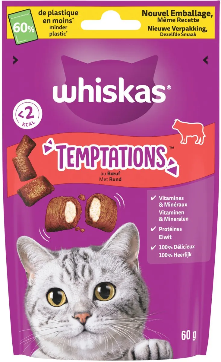 Whiskas Temptations Verwensnacks Rund 60g