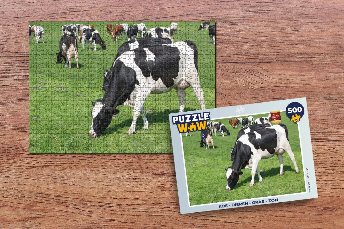 PuzzleWow Koe Dieren Gras Zon Legpuzzel 500 Stuks - Multicolor