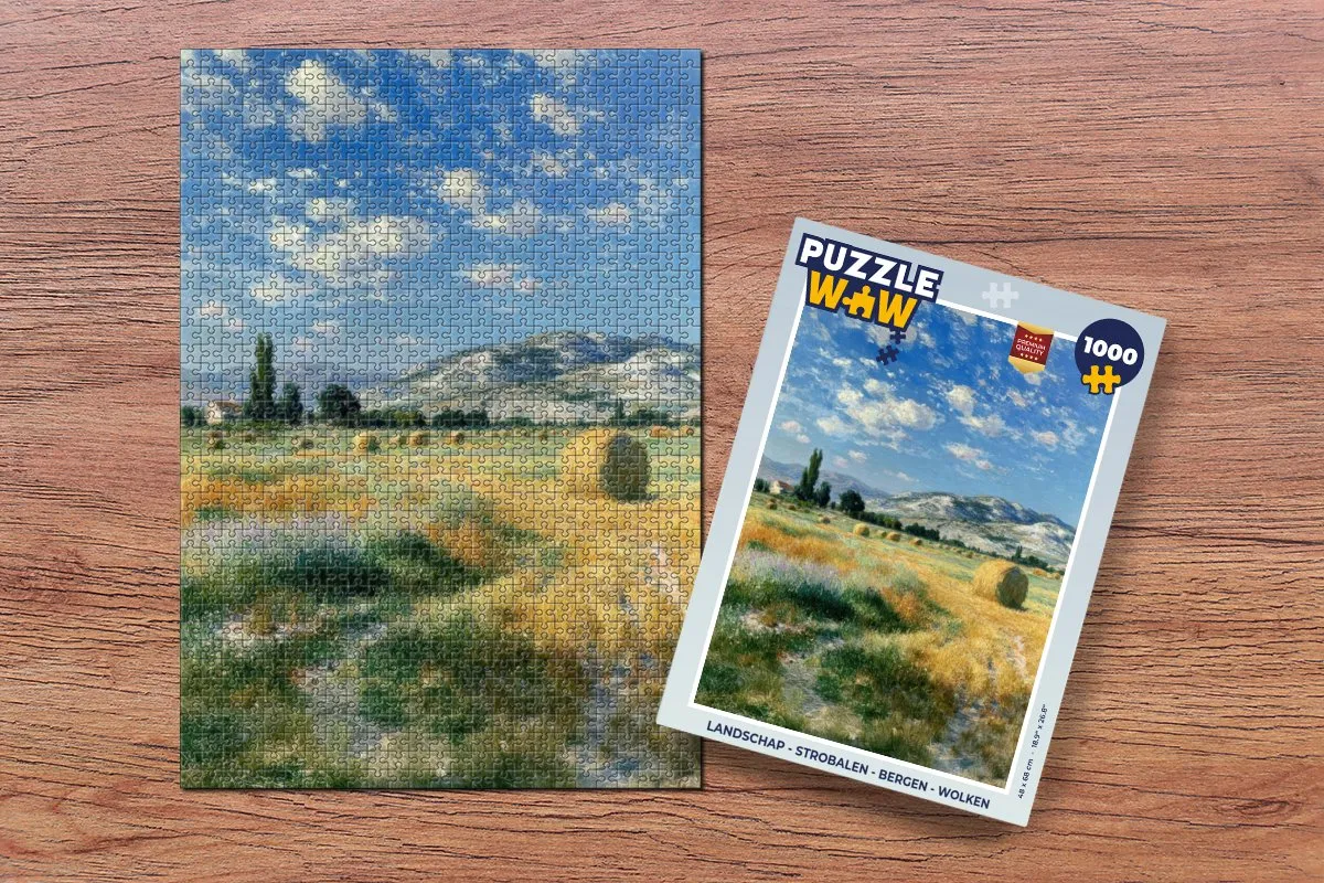 PuzzleWow Legpuzzel 1000 Stuks - Landschap Strobalen Bergen
