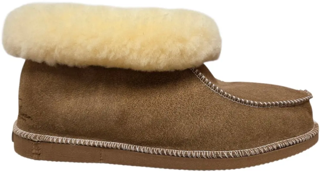 van Buren Dames Pantoffels Camel Lamsvacht Rubberen Zool