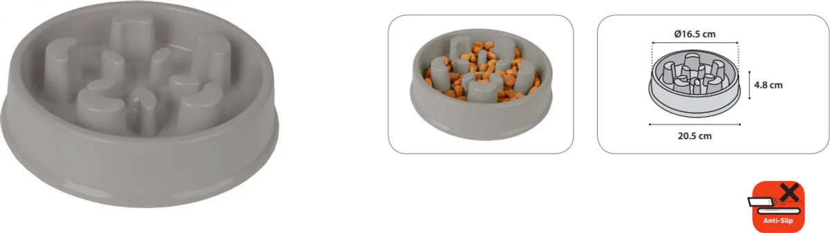 Flamingo Baba Slow Feeder Eetpot Honden Grijs Ø20cm 500ml