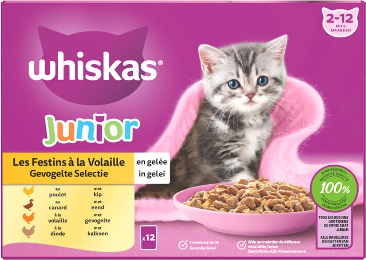 Whiskas Junior 2-12M Natvoer Gevogelte