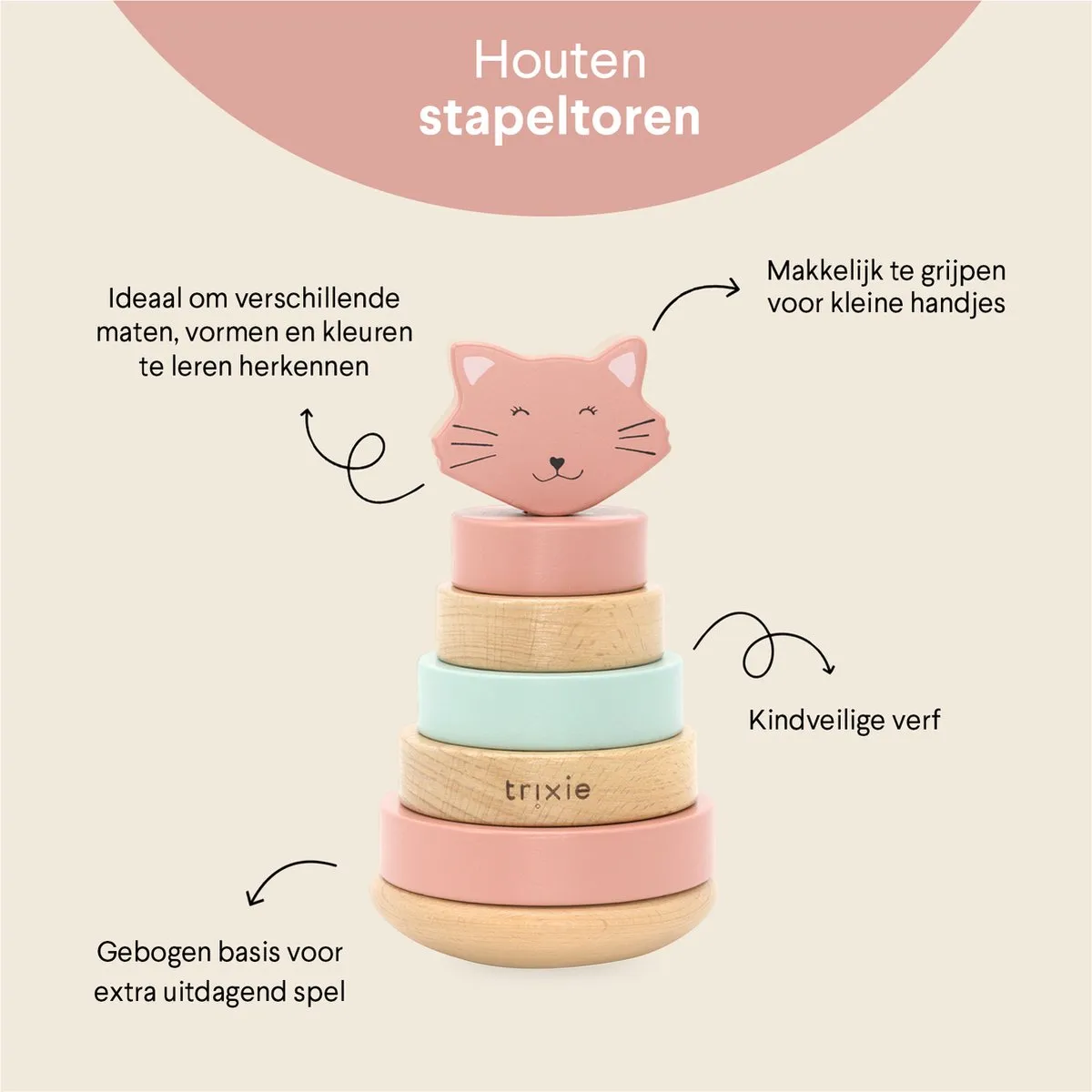 Trixie Houten Stapeltoren Mrs. Cat - 6-delig - Roze