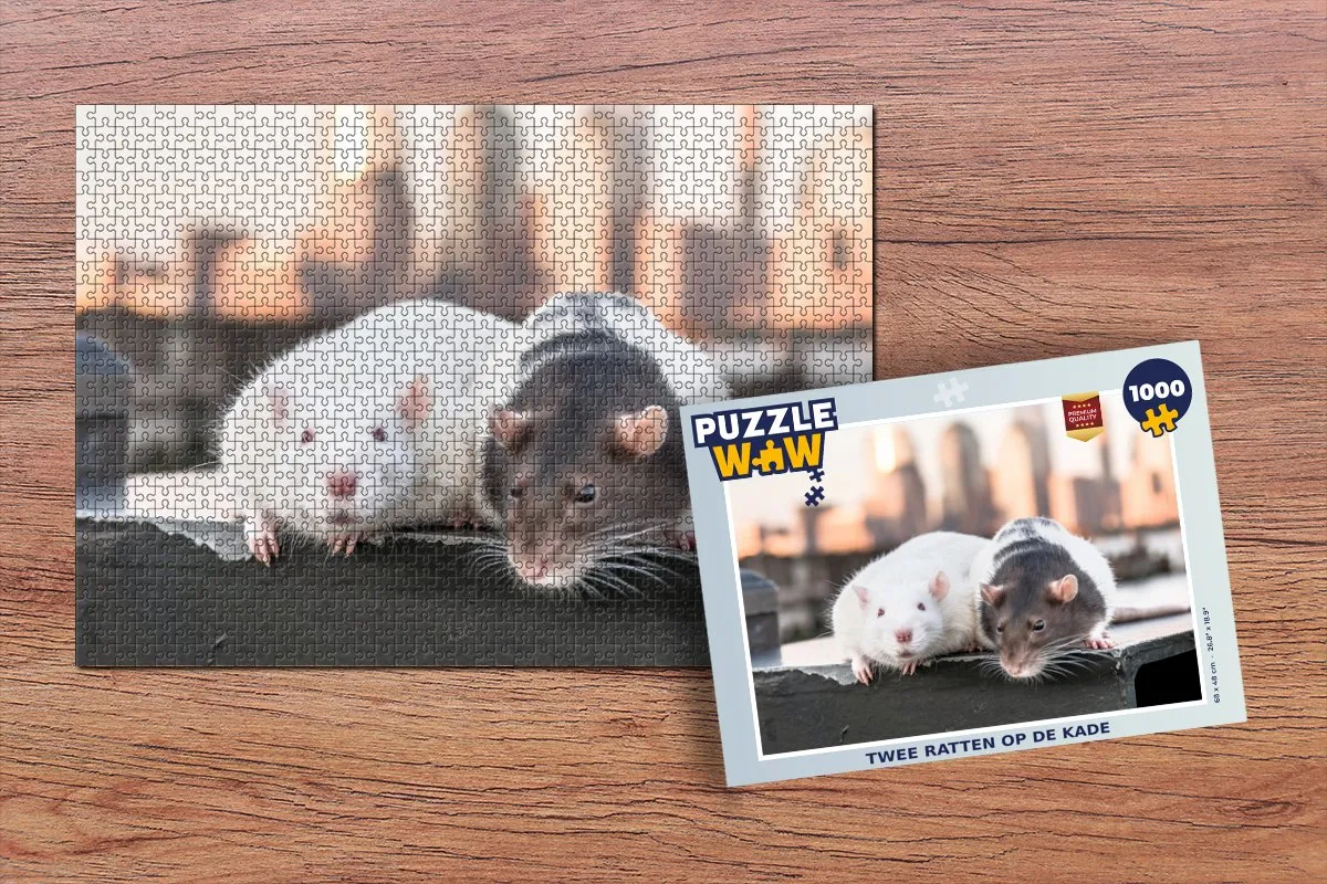 PuzzleWow Legpuzzel Twee ratten op de kade 1000 Stuks - Multicolor