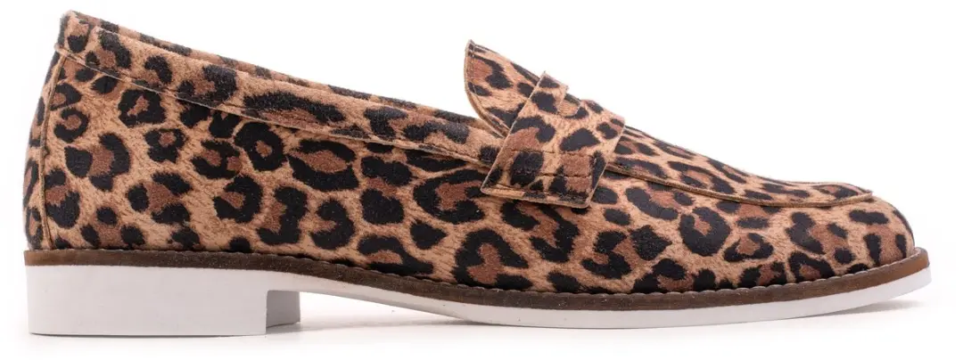 Omnio code loafers dames tan leer met leoapard print