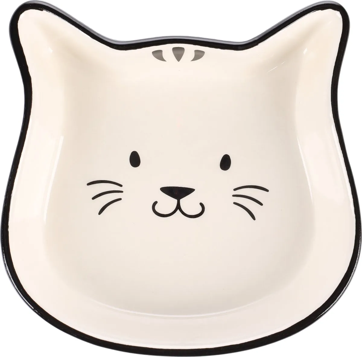 Flamingo Keramische Voerbak Kat 250ml - Kattenkop Design - Zwart & Wit