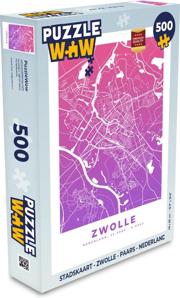 PuzzleWow Stadskaart Zwolle Legpuzzel 500 Stuks