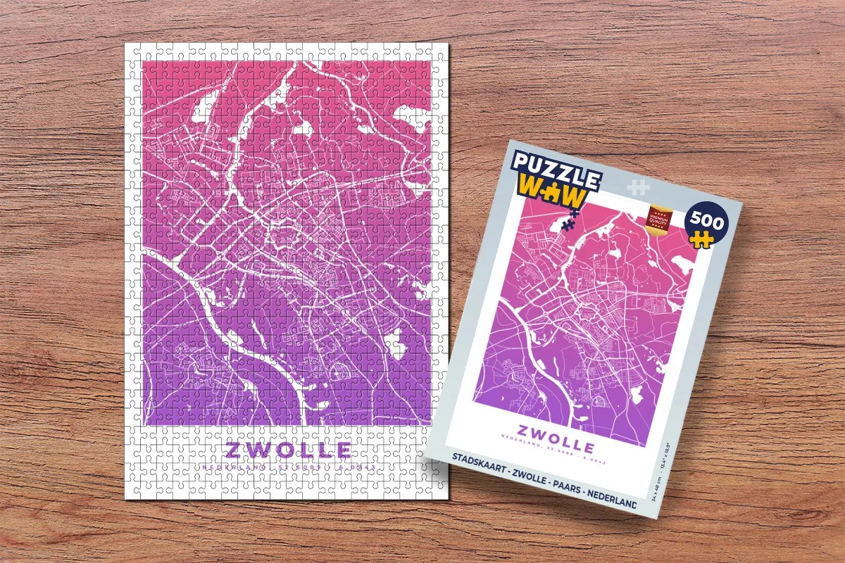PuzzleWow Stadskaart Zwolle Legpuzzel 500 Stuks - Multicolor