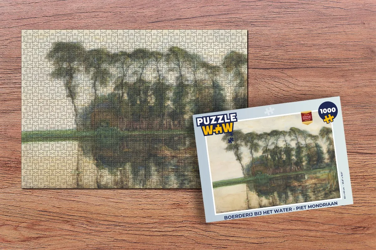 PuzzleWow Boerderij bij het water Piet Mondriaan Legpuzzel 1000 Stuks - Multicolor