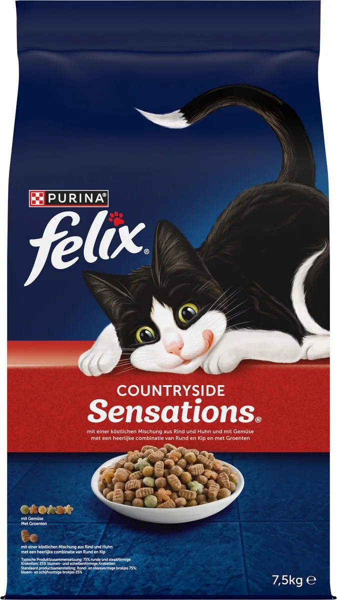 Felix Countryside Sensations Kattenvoer Droogvoer - Rund Kip & Groenten 7.5kg