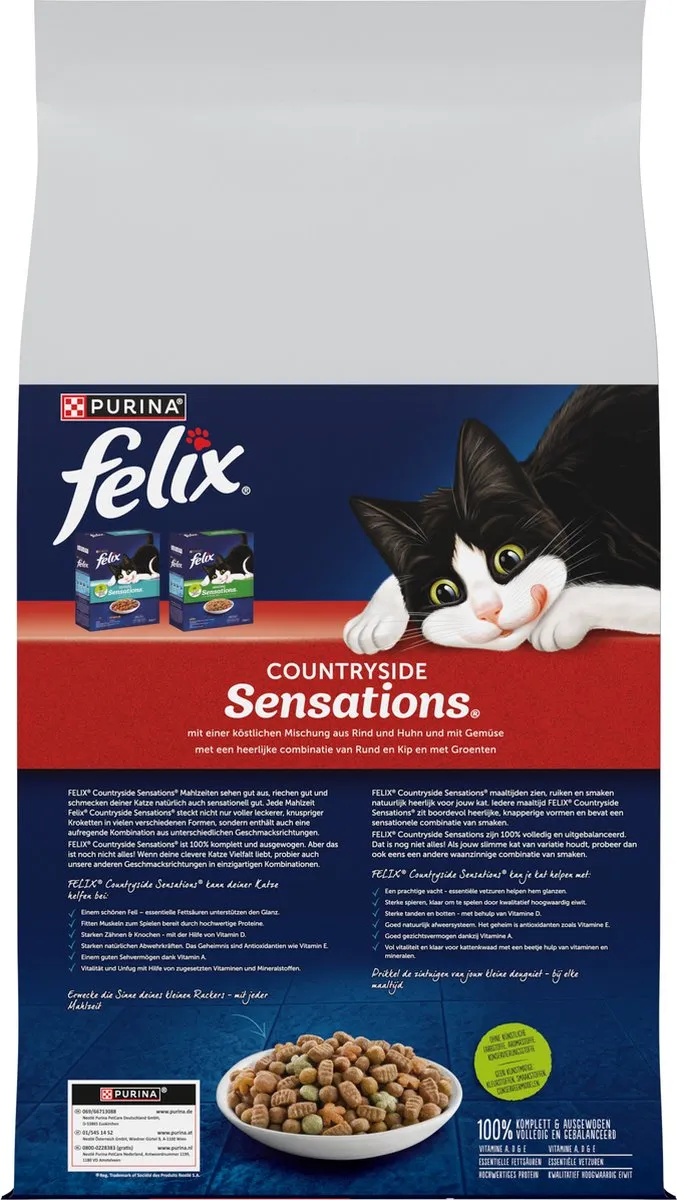 Felix Countryside Sensations Kattenvoer Droogvoer - Rund Kip & Groenten 7.5kg