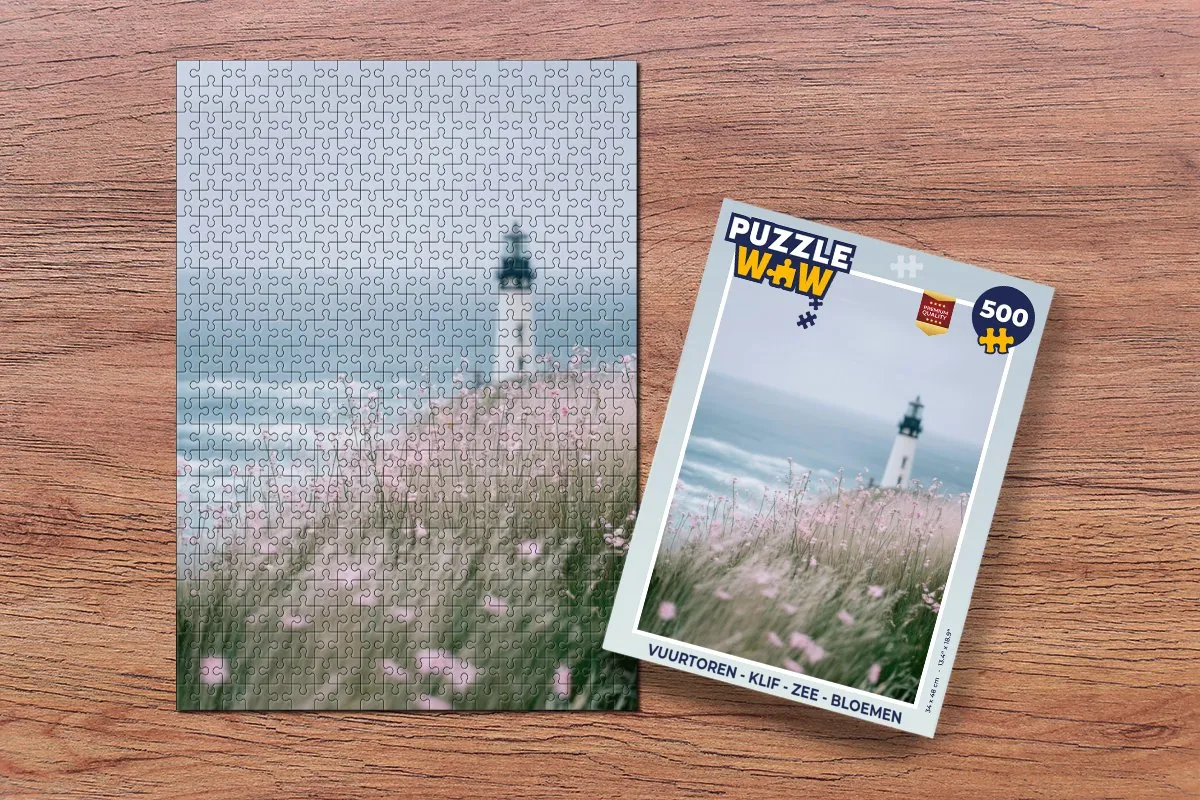 PuzzleWow Vuurtoren Puzzel 500 Stuks - Bloemen/Klif/Zee