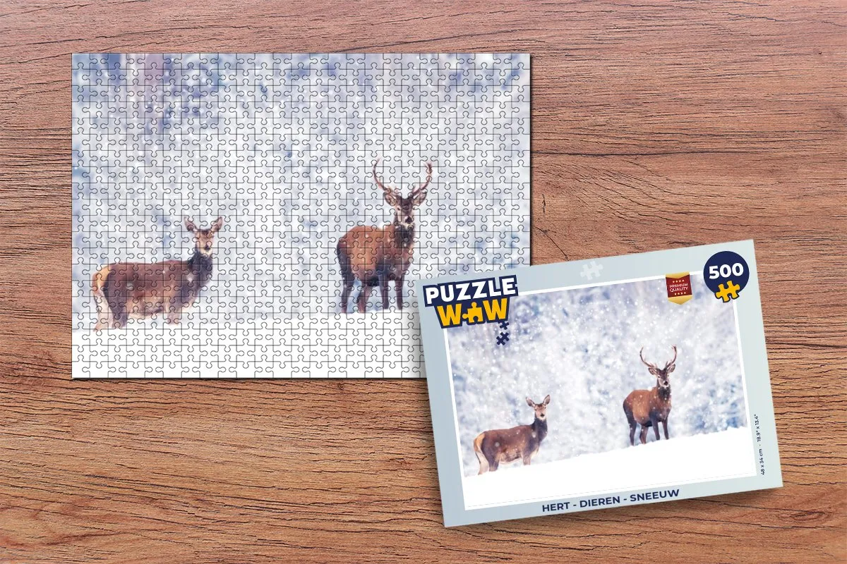 PuzzleWow Hert Dieren Sneeuw Legpuzzel 500 Stuks - Multicolor